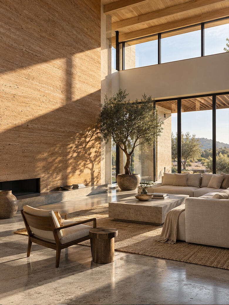 Refined luxury residence with natural materials and contemporary architecture, representing excellence in real estate